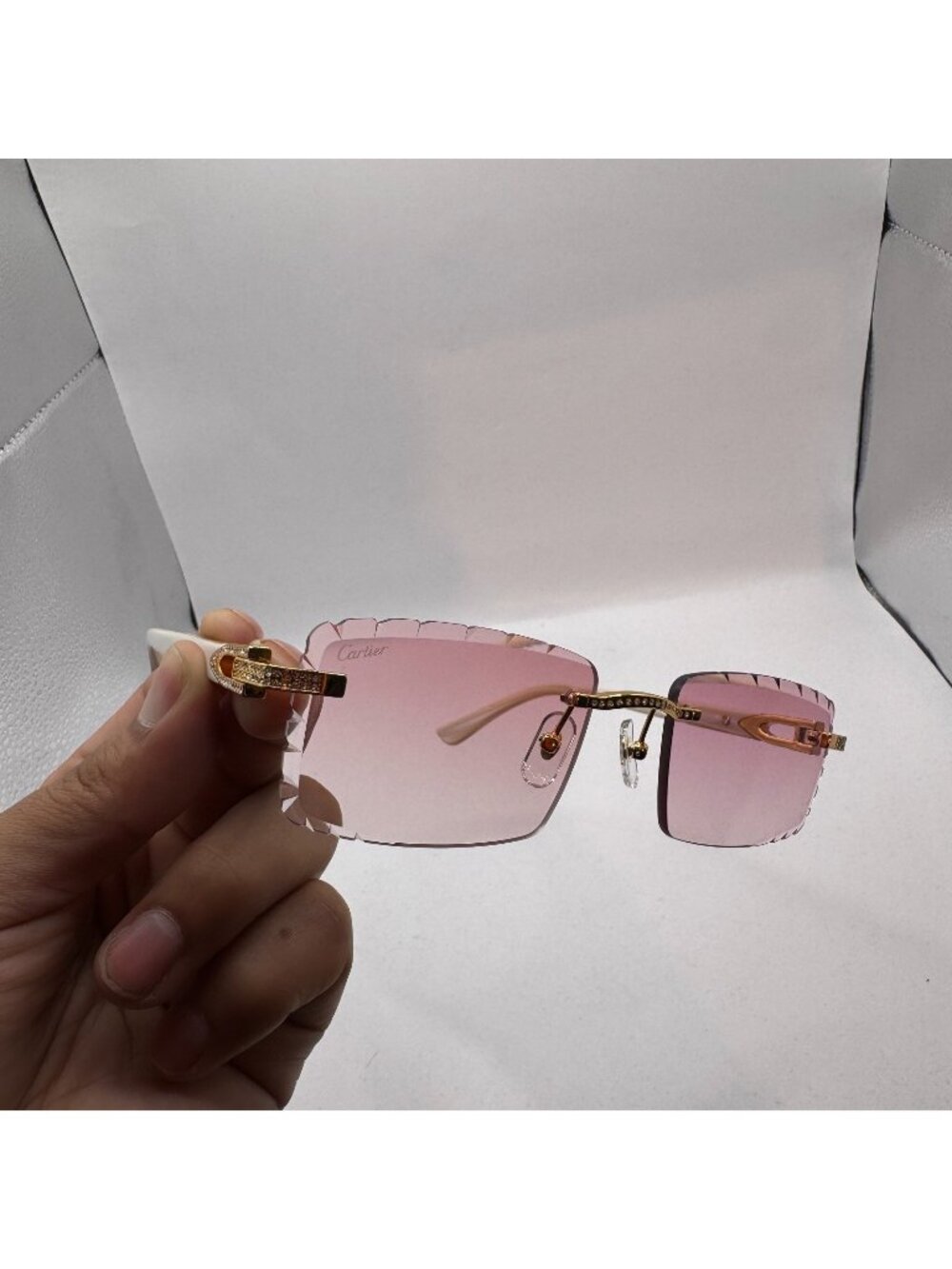 Pink Cartier Buffs Sunglasses Diamond Cut Lens